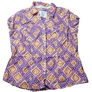 Sonoma Life & Style Geometric Print Button Down Top, Orange Purple White, Medium